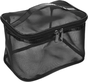 DOITOOL Portable Makeup Bag Travel Cosmetic Bag Large Capacity Toiletry Storage Bag Nylon Mesh, Black, 23X15X12CM