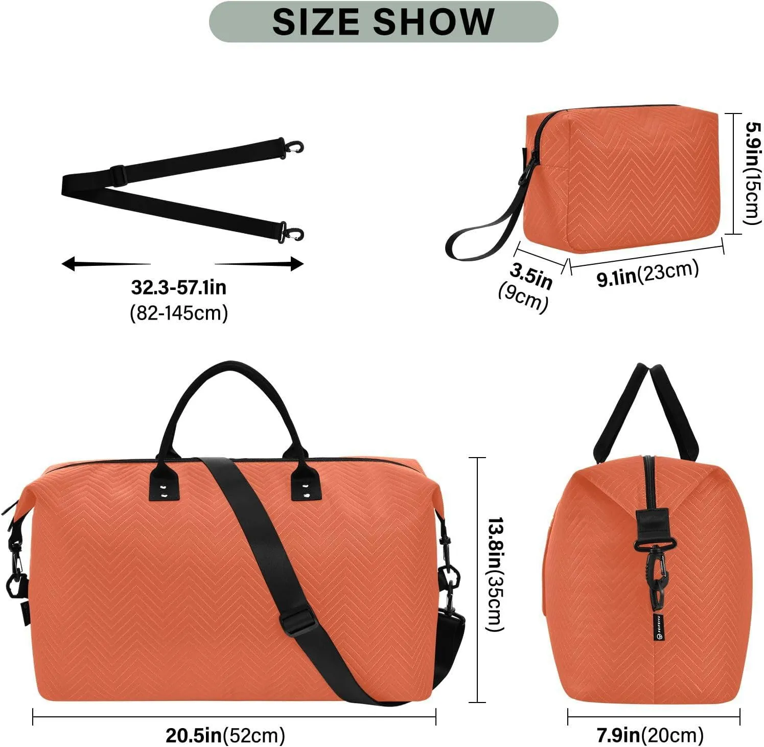 DOMIKING Dark Orange Travel Duffle Bag Foldable Weekender Overnight Bags for Women Men Carry On Luggage Bag Personal Item Travel Bag with Toiletry Bag for Sports Trip Weekend, 2 Pcs