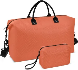 DOMIKING Dark Orange Travel Duffle Bag Foldable Weekender Overnight Bags for Women Men Carry On Luggage Bag Personal Item Travel Bag with Toiletry Bag for Sports Trip Weekend, 2 Pcs