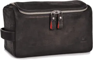 DONBOLSO Helsinki Leather Toiletry Bag I Genuine Leather Wash Bag for Men and Women I Cosmetic or Shaving Bag for Travel I Vintage Black
