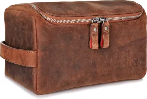 DONBOLSO Helsinki Leather Toiletry Bag I Genuine Leather Wash Bag for Men and Women I Cosmetic or Shaving Bag for Travel I Vintage Brown