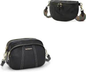 DORIS&JACKY Small Crossbody Bags for Women Soft Leather Double Zipper Shoulder Purse Designer Handbags with Adjustable Strap Black…
