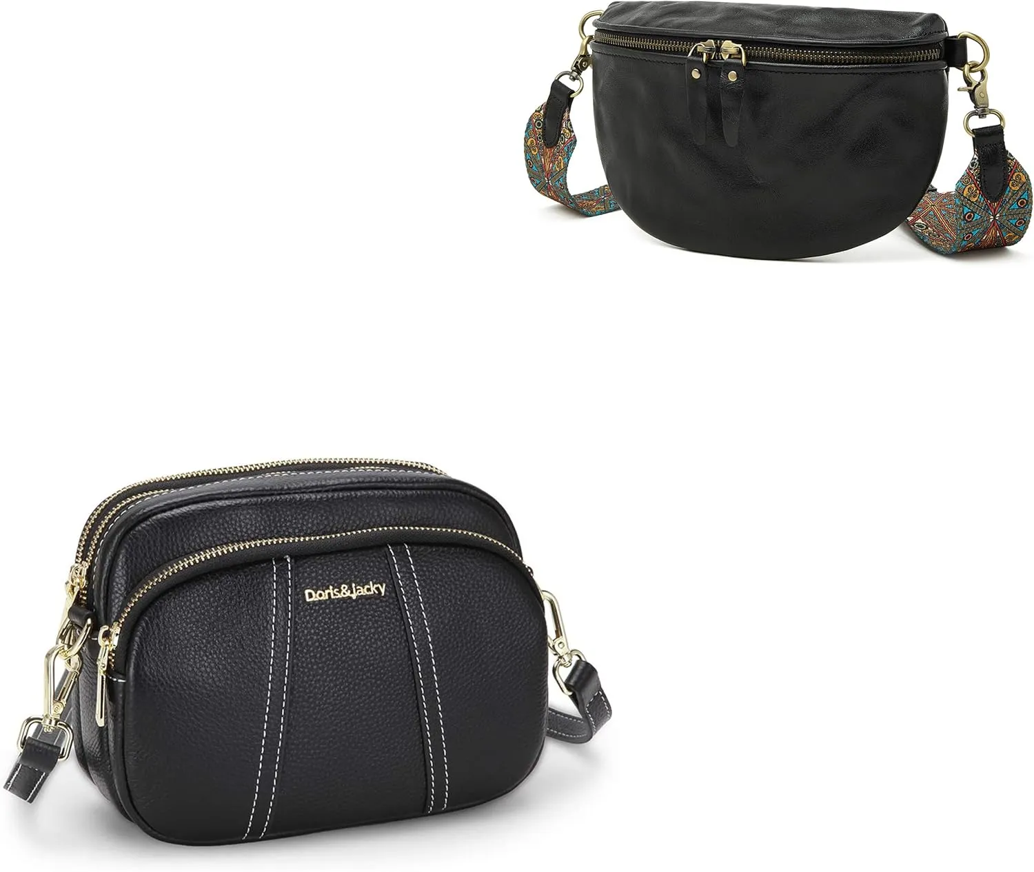 DORIS&JACKY Small Crossbody Bags for Women Soft Leather Double Zipper Shoulder Purse Designer Handbags with Adjustable Strap Black…