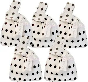 Dos & Nueve, 5 pcs Premium Knitted Gift bags, Tote Bag Packs, Wristlet Handbags, Sleeve Knot Pouch, Portable Purse Cute Pattern (Black dots)