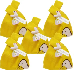 Dos & Nueve, 5 pcs Premium Knitted Gift bags, Tote Bag Packs, Wristlet Handbags, Sleeve Knot Pouch, Portable Purse Cute Pattern (Yellow duck)