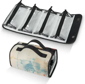 Double-Decker Buses Motorised Vehicles Travel Toiletry Bag for Women, 4 in 1 Roll Up Makeup Cosmetic Bag With 4 Removable PVC Zipper Pouch