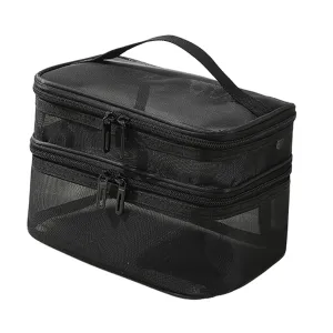 Double Layer Toiletry Bag Handbag Nail Polish Storage Bag with Zipper Carrying Case Women Makeup Bag for Cosmetic Toiletries, Black