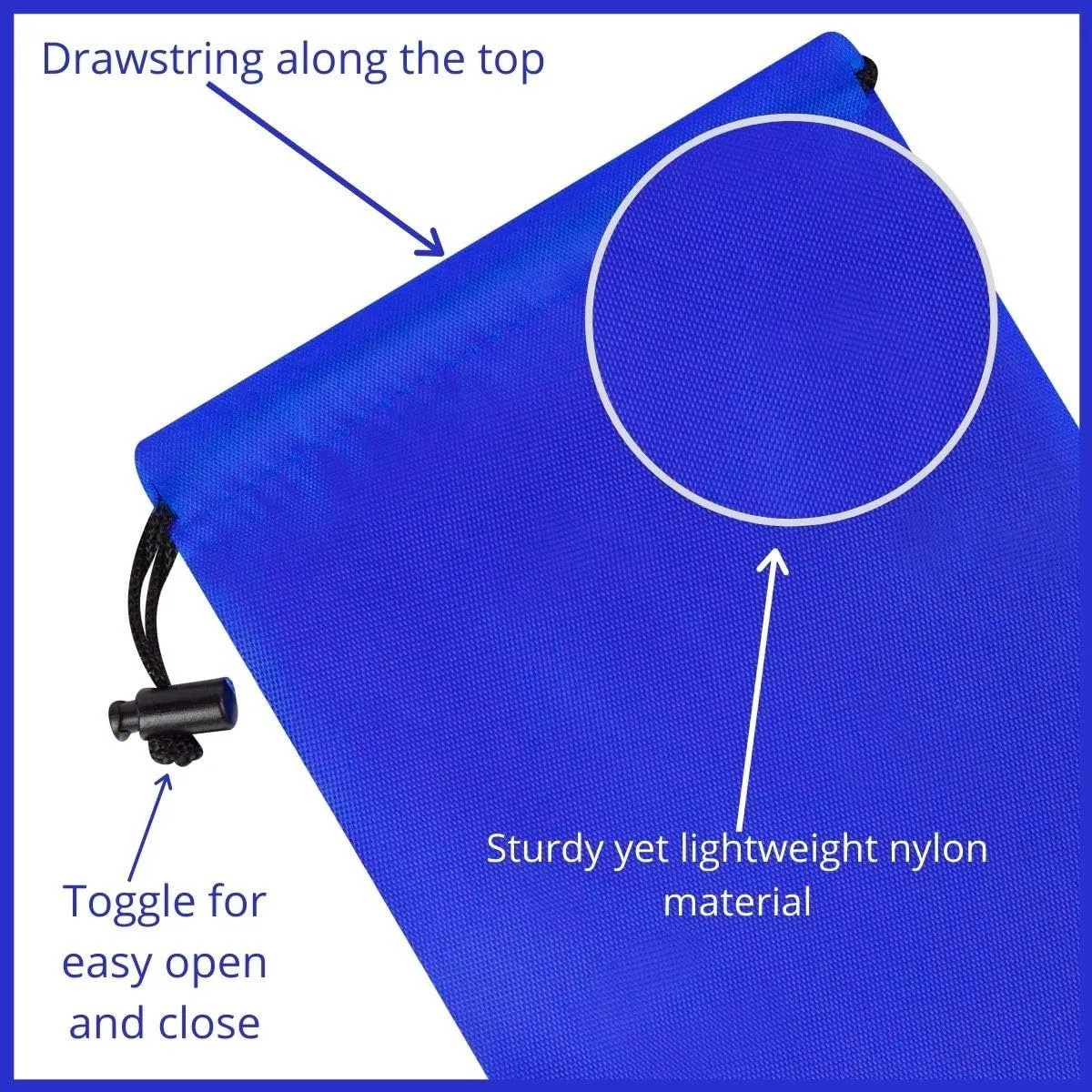 Drawstring Bag - Nylon Cinch and Ditty Stuff Pouch with Toggle (8 x 11-12 pack, Blue)