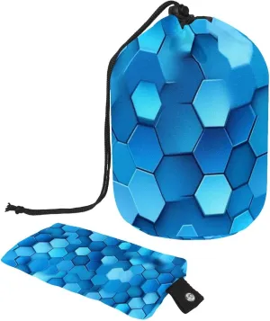 Drawstring Travel Cosmetic Bags Barrel Makeup Bag, Hexagon Geometric Texture Blue 36 Large Toiletry Organizer Waterproof for Women