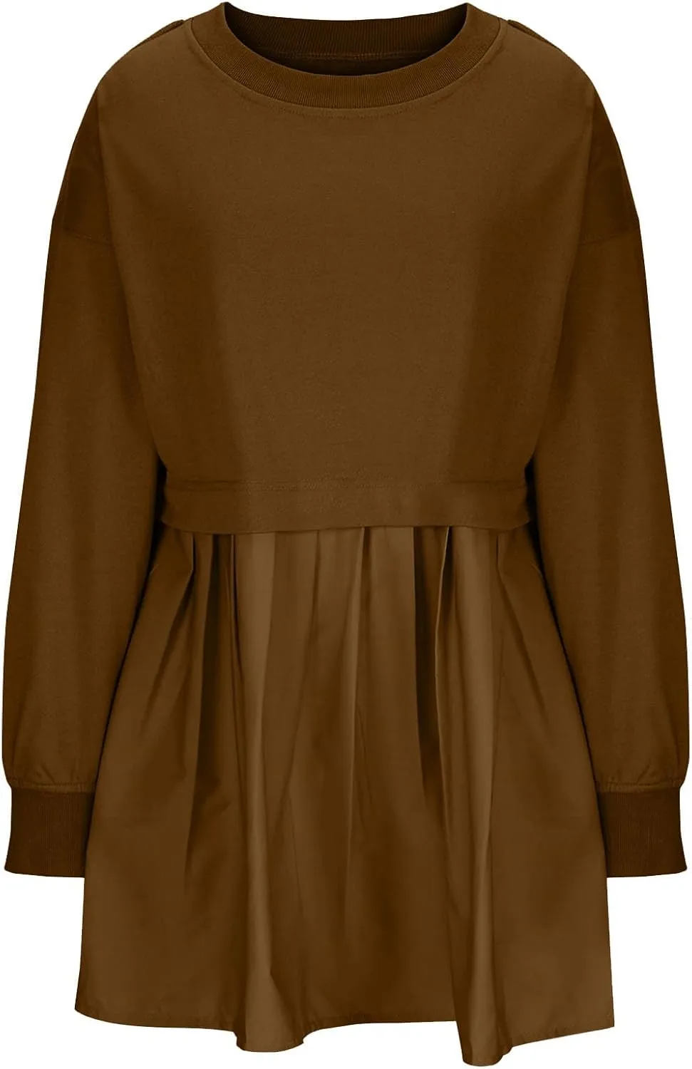 Dresses for Women 2024 Casual Fall Long Sleeve Patchwork Sweatshirt Dress Loose Flowy Swing Mini Dress Preppy Clothes