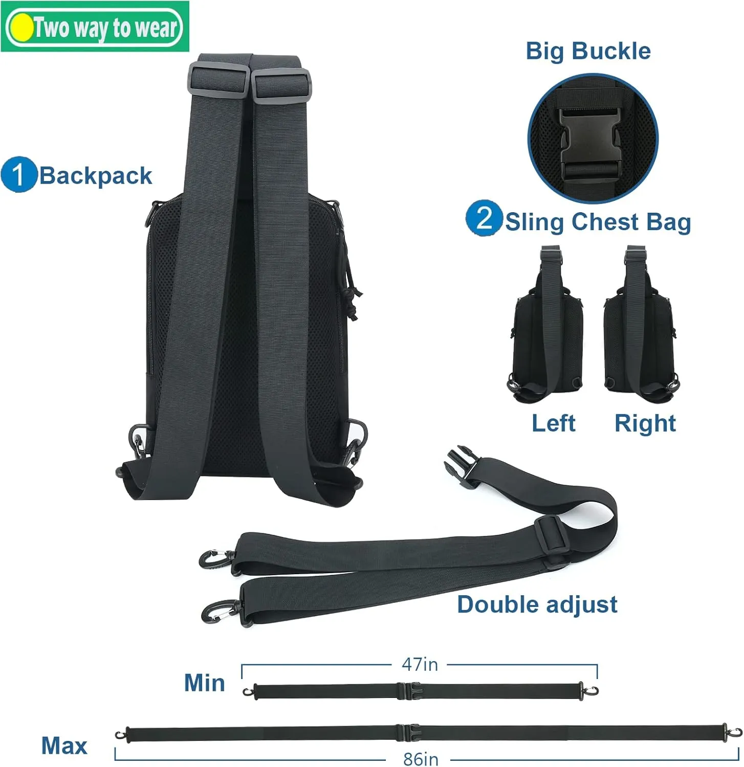 Dual Pistol Holster Chest Bag Concealed Carry Sling Crossbody Tactical Gun Convertible Backpack Shooting Hunting