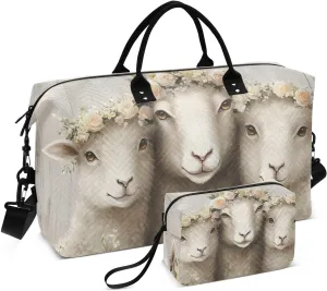 Duffel Bag for Traveling, Sheep Cute Garland Gym Bags with Multiple Interior Pockets for Women Men Toiletry Purse Included 20.5”x 1.9” x 13.8”
