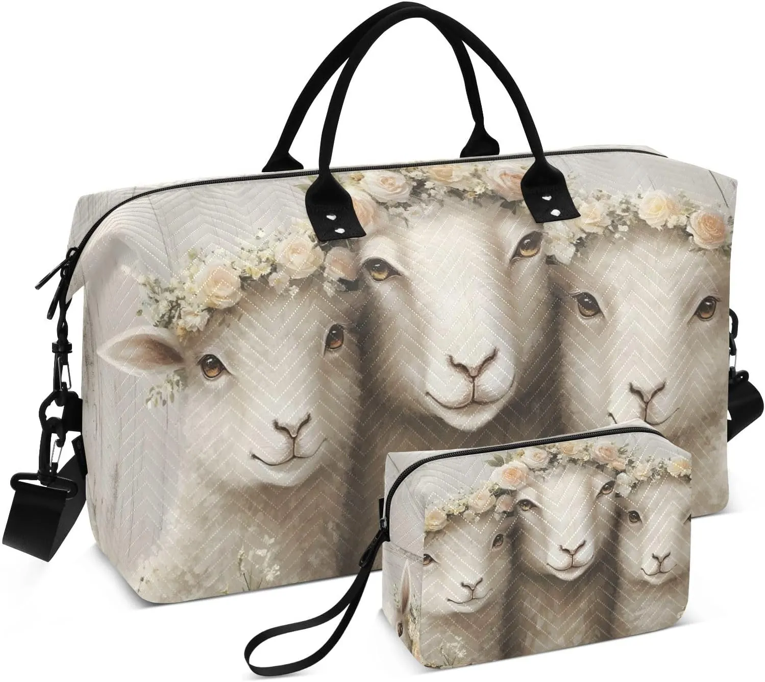 Duffel Bag for Traveling, Sheep Cute Garland Gym Bags with Multiple Interior Pockets for Women Men Toiletry Purse Included 20.5”x 1.9” x 13.8”