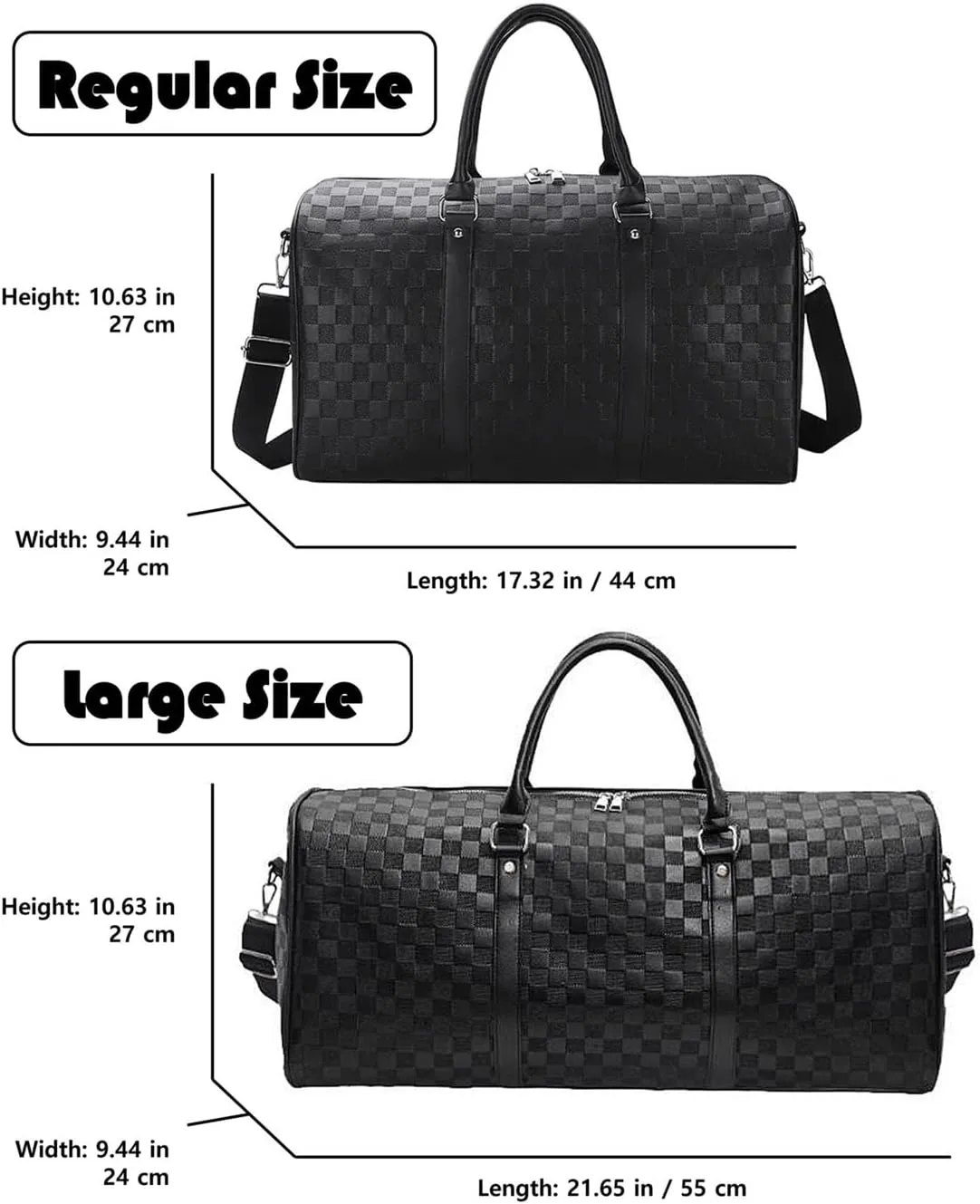 Duffel Bag - Leather Duffle Weekender Overnight Tote - Carry On Suitcase Strap - Gym, Luggage for Travel, Sports & Outdoors (Black - Large)