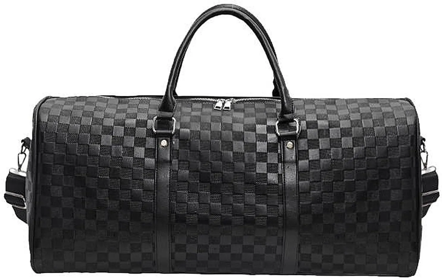 Duffel Bag - Leather Duffle Weekender Overnight Tote - Carry On Suitcase Strap - Gym, Luggage for Travel, Sports & Outdoors (Black - Large)