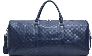 Duffel Bag - Leather Duffle Weekender Overnight Tote - Carry On Suitcase Strap - Gym, Luggage for Travel, Sports & Outdoors (Blue - Large)