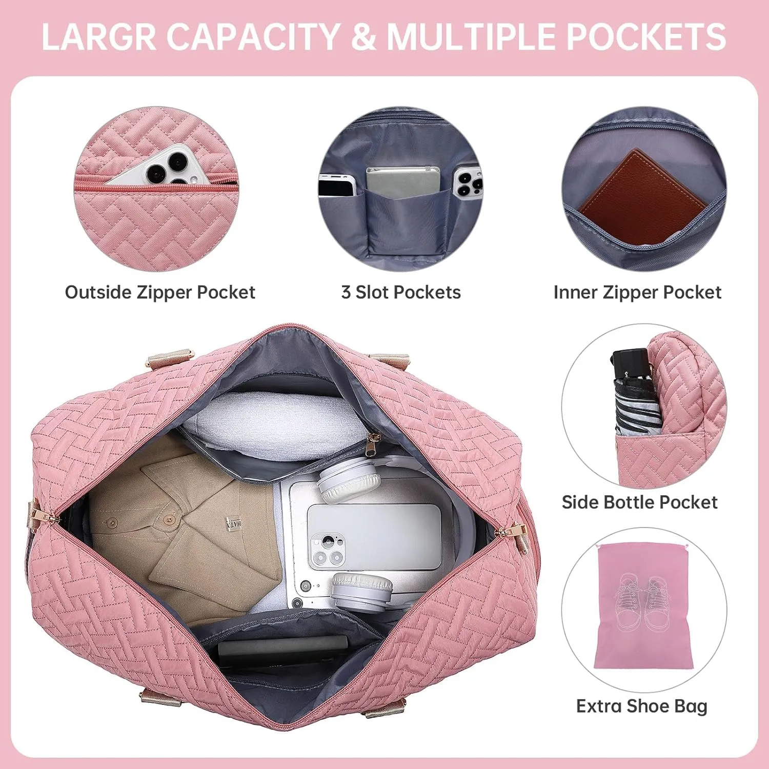 Duffle Bag for Travel, Weekender Bag with Shoe Compartment, Carry On Overnight Bag for Women with Toiletry Bag, Gym Bag with Wet Pocket, Hospital Bags for Labor and Delivery Beige