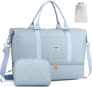 Duffle Bags for women,50L Quilted Travel Weekender Bag with Shoe Compartment, Large Carry On Overnight Tote Gym Bag