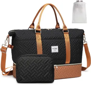 Duffle Bags for women,50L Quilted Travel Weekender Bag with Shoe Compartment, Large Carry On Overnight Tote Gym Bag