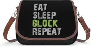 Eat Sleep Block Repeat Classic Crossbody Bags Purses for Women Leather Shoulder Handbags with Adjustable Strap
