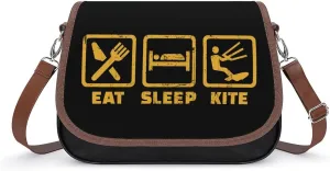 Eat Sleep Kite Repeat Cute Crossbody Purses for Women Leather Shoulder Bag Adjustable Shoulder Strap Handbag