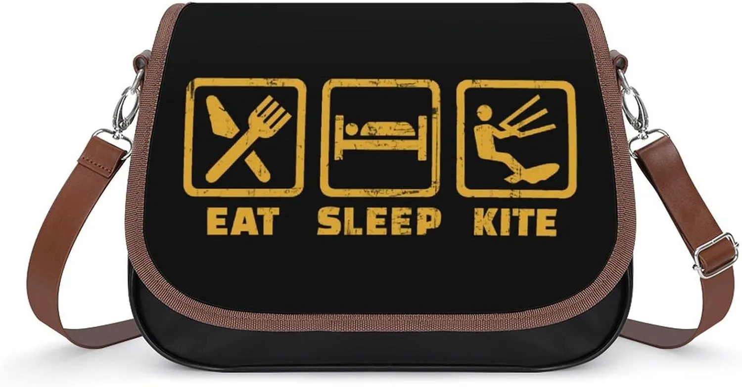 Eat Sleep Kite Repeat Cute Crossbody Purses for Women Leather Shoulder Bag Adjustable Shoulder Strap Handbag