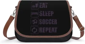 Eat Sleep Soccer Repeat Classic Crossbody Bags Purses for Women Leather Shoulder Handbags with Adjustable Strap