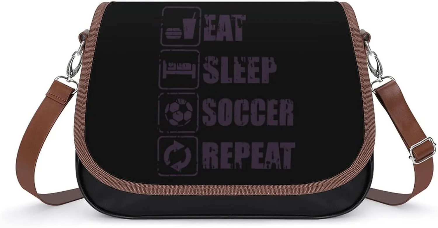 Eat Sleep Soccer Repeat Classic Crossbody Bags Purses for Women Leather Shoulder Handbags with Adjustable Strap