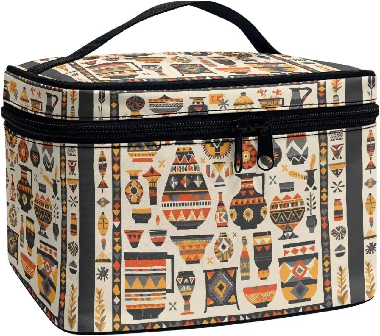Egypt Art Makeup Bag Small Cosmetic Bags for Women, Antique Egyptian Pottery Pattern Travel Makeup Bag Portable Cosmetic Pouch Dopp Kit with Handle
