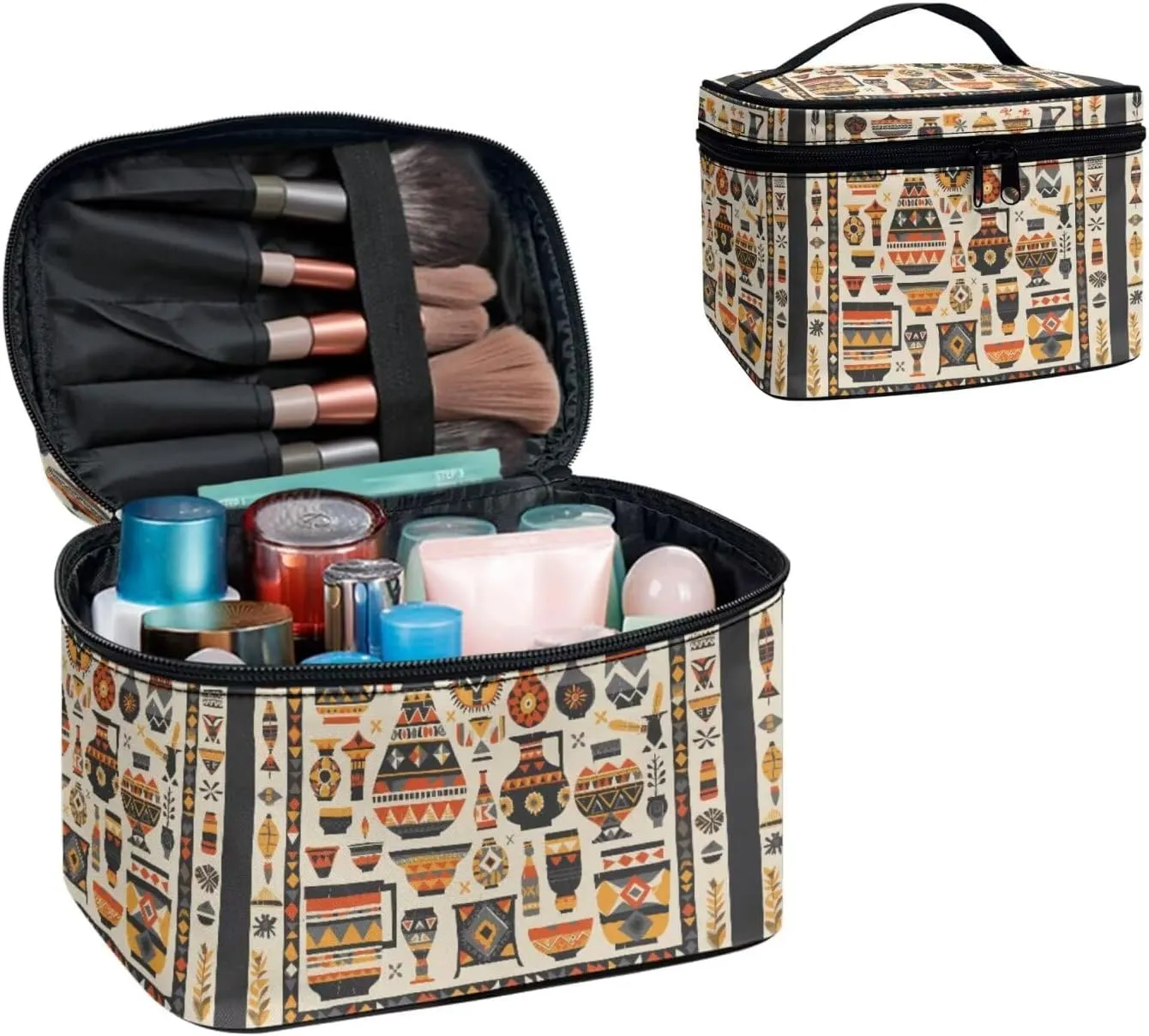 Egypt Art Makeup Bag Small Cosmetic Bags for Women, Antique Egyptian Pottery Pattern Travel Makeup Bag Portable Cosmetic Pouch Dopp Kit with Handle