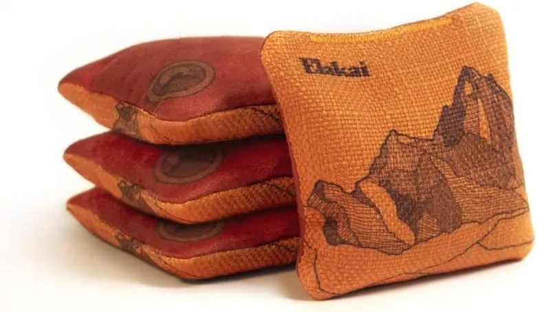 Elakai Cornhole Bags All Weather Dual Sided Slick and Stick Travel Size and Weight Set of 4 Orange Horizon 4 in x 4 in