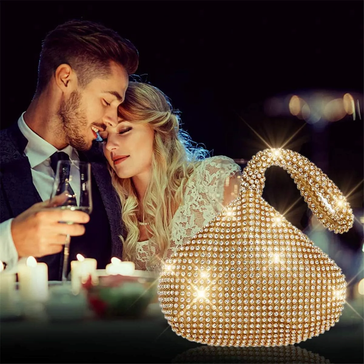 ele ELEOPTION Women Gold Evening Bag Women's Clutch Purse Bag Triangle Full Rhinestones Bags for Party Cocktail Wedding for 6.0inch Android IOS Phones