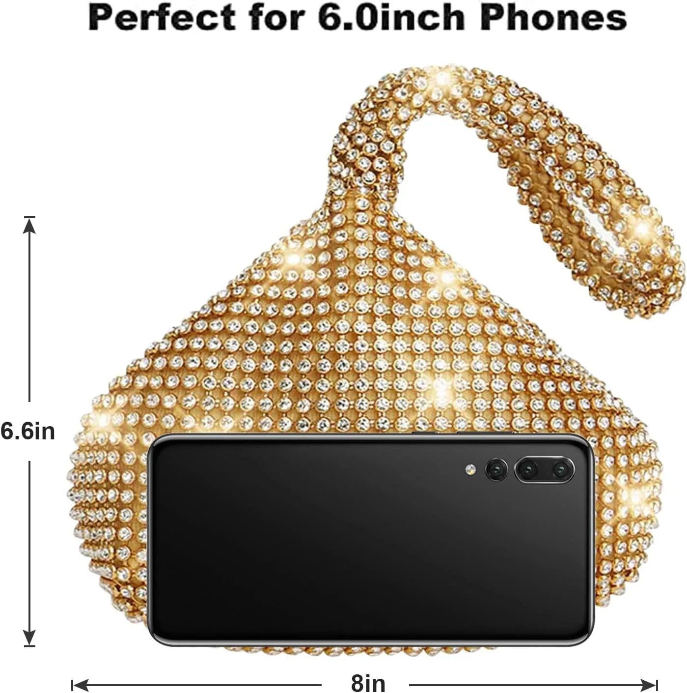ele ELEOPTION Women Gold Evening Bag Women's Clutch Purse Bag Triangle Full Rhinestones Bags for Party Cocktail Wedding for 6.0inch Android IOS Phones