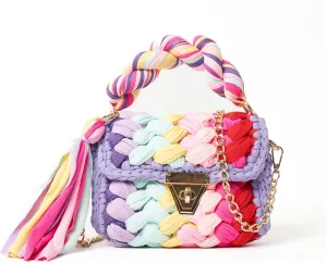 Elegant Handwoven Crochet Tote Bag - Women's Chunky Yarn Shoulder Crossbody Clutch, Multi-color Design (purple-red)