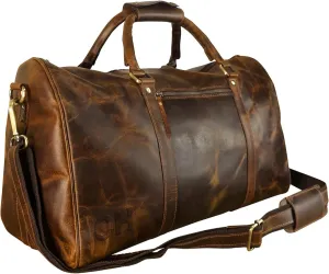 ELIZO Personalized Leather Duffle Bag For Men Women REAL FULL GRAIN Custom Travel Overnight Weekender Carry On Luggage Sports Gym Bags (Antique 20 Inch) Origin