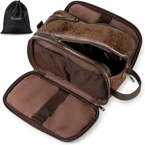 Elviros Toiletry Bag for Men, Large Travel Shaving Dopp Kit Water-resistant Bathroom Toiletries Organizer PU Leather Cosmetic Bags (Medium, Chocolate)