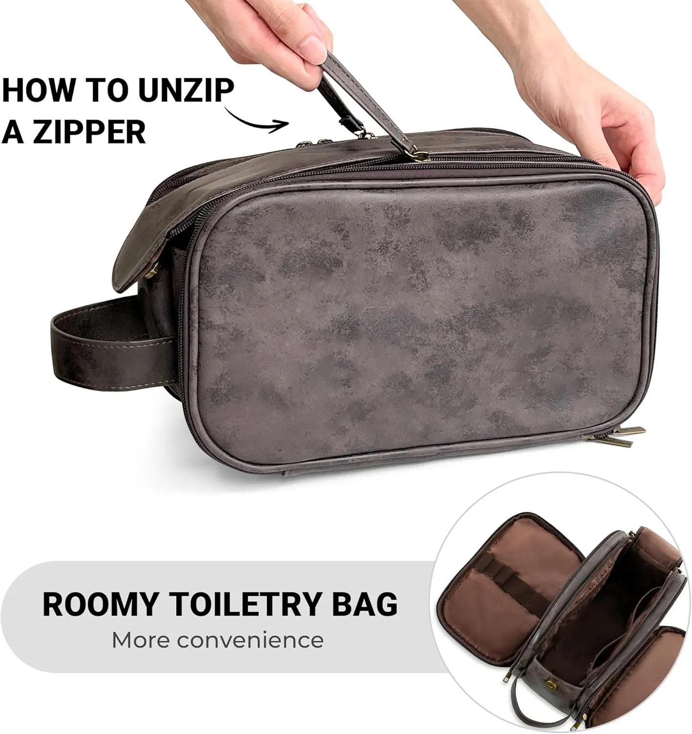 Elviros Toiletry Bag for Men, Large Travel Shaving Dopp Kit Water-resistant Bathroom Toiletries Organizer PU Leather Cosmetic Bags