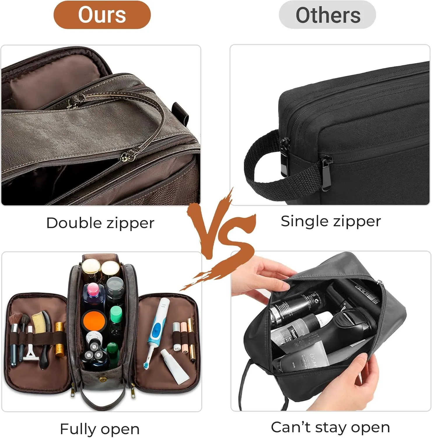 Elviros Toiletry Bag for Men, Large Travel Shaving Dopp Kit Water-resistant Bathroom Toiletries Organizer PU Leather Cosmetic Bags