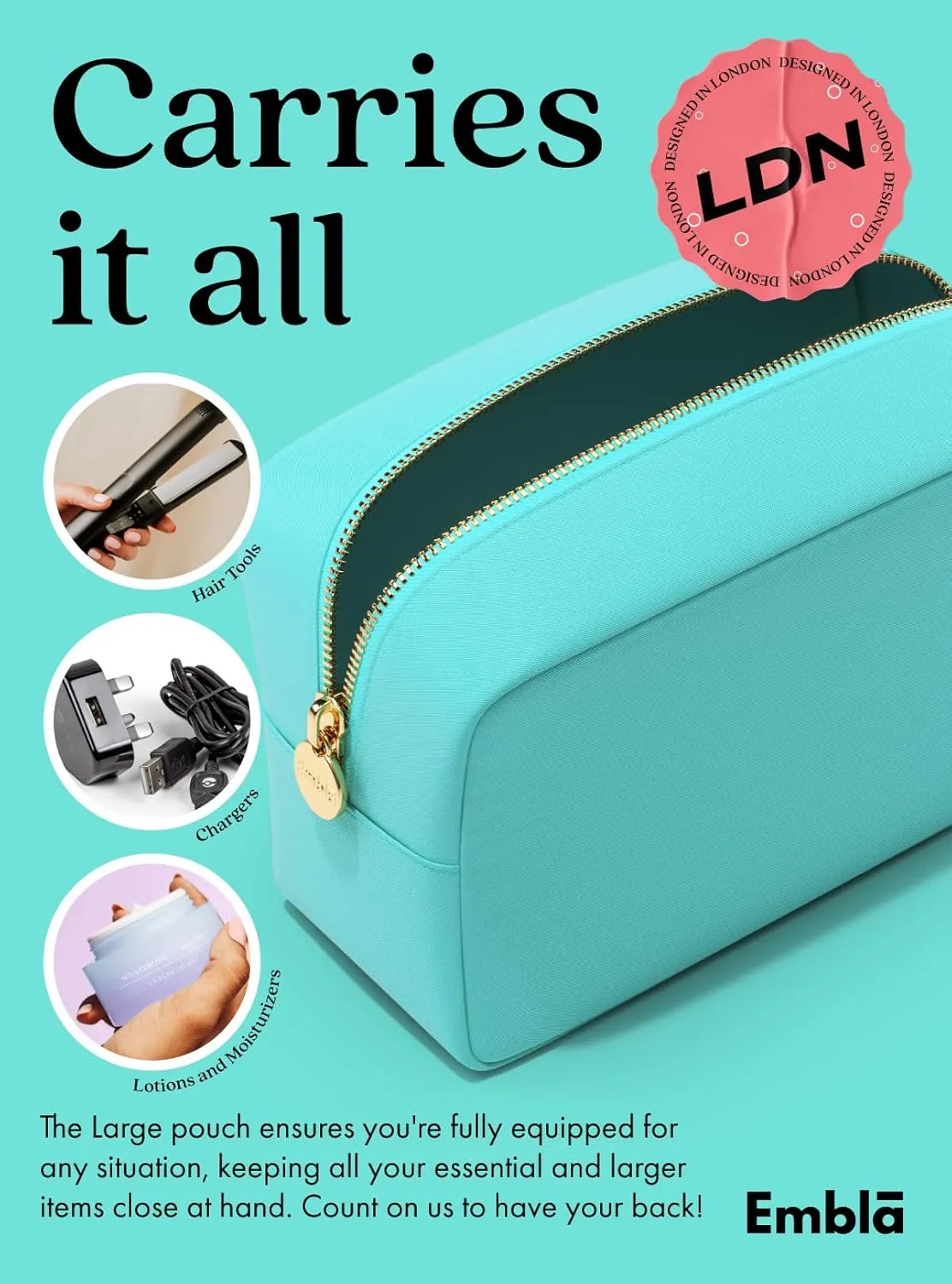 Embla Makeup Bag Travel Cosmetics Pouch and Toiletry Bag, Nylon Zipper Pouch Purse, Cute Make Up Organizer Storage Tote for Women Girls, Waterproof Travel Skincare Case, Large Makeup Bags, Candy Floss