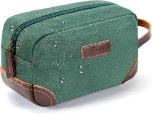 emissary Men's Toiletry Bag, Leather and Canvas Travel Toiletry Bag, Dopp Kit for Men, Travel Bathroom Bag Men's Shaving Kit, Travel Kit Small Bags for Men, Shaving Bag for Travel Accessories (Green)