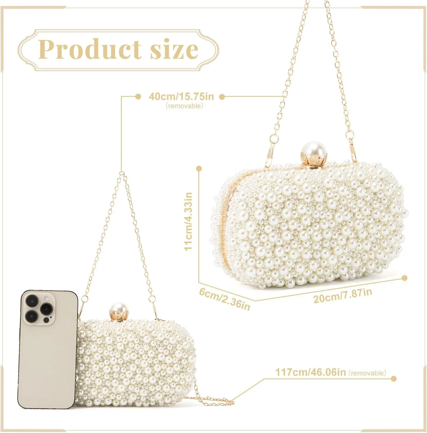 Emprier Women Pearl Evening Handbags Beaded Clutch Purses for Wedding Bridal Party Prom