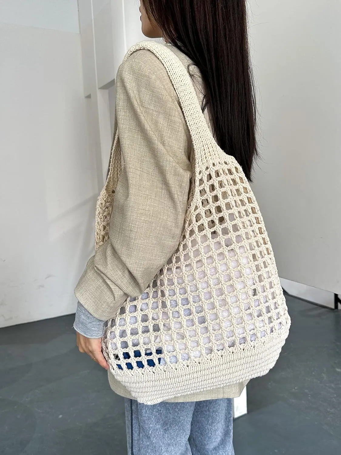 ENBEI Crochet Beach Bag - Women's Knit Shoulder Bags for Travel - Cute, Handmade Tote