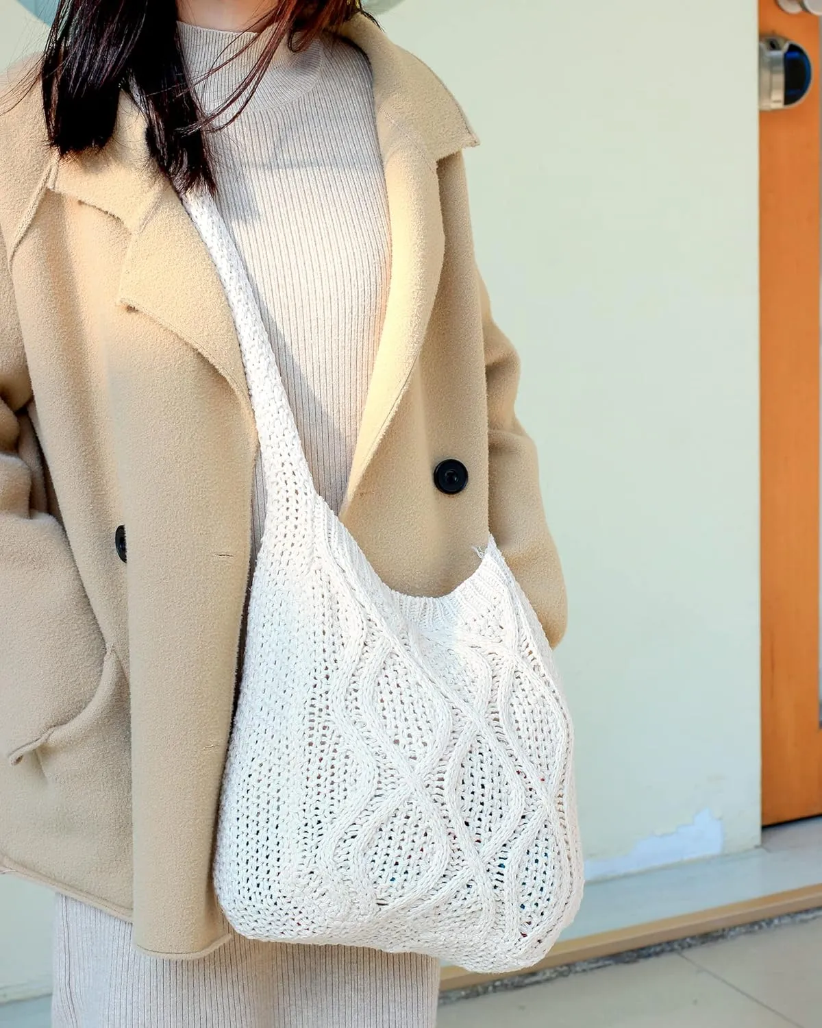 ENBEI Handmade Crochet Bag–Boho Chic Shoulder Bag, Aesthetic Kinted Bag,Cute Crossbody Bag,Beach, Shoppingor Daily Use