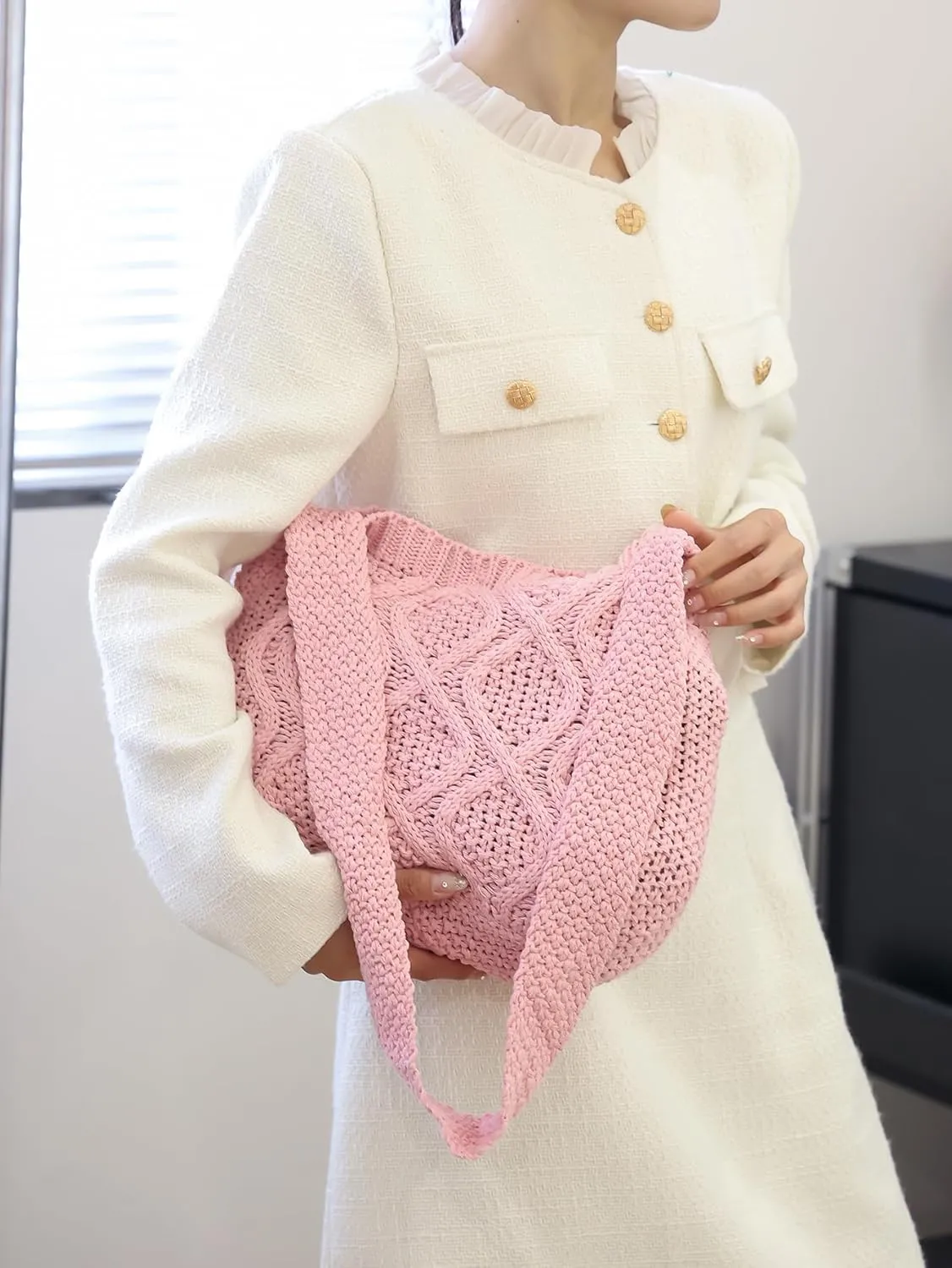 ENBEI Handmade Crochet Bag–Boho Chic Shoulder Bag, Aesthetic Kinted Bag,Cute Crossbody Bag,Beach, Shoppingor Daily Use
