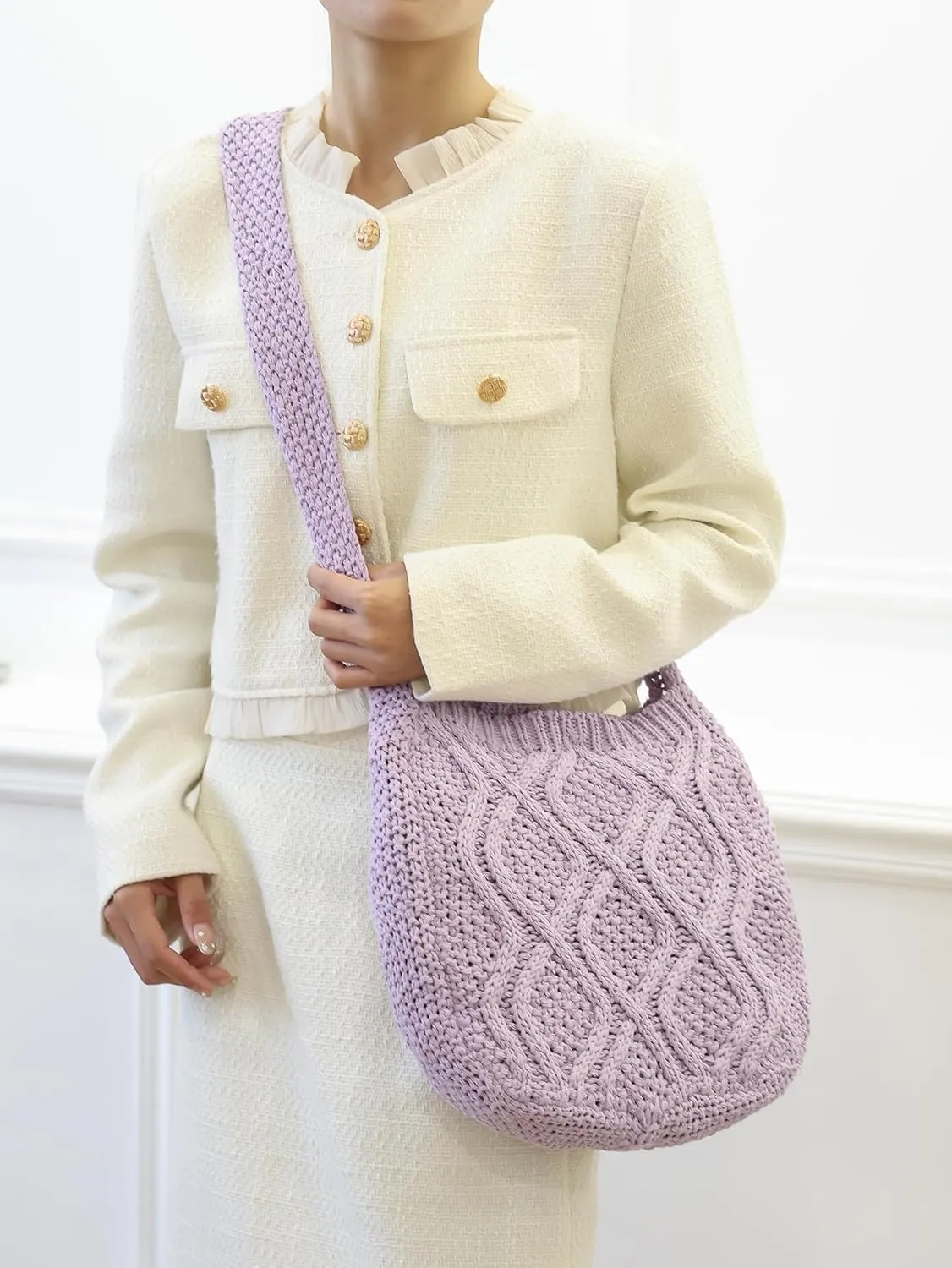 ENBEI Handmade Crochet Bag–Boho Chic Shoulder Bag, Aesthetic Kinted Bag,Cute Crossbody Bag,Beach, Shoppingor Daily Use