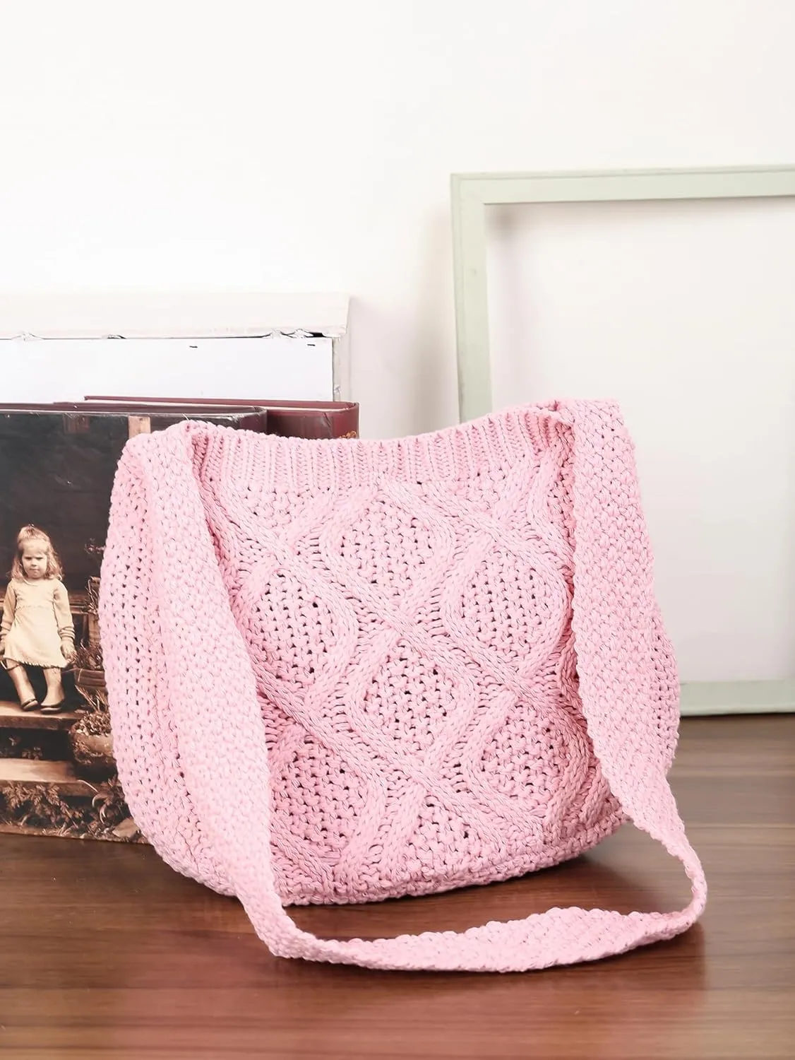 ENBEI Handmade Crochet Bag–Boho Chic Shoulder Bag, Aesthetic Kinted Bag,Cute Crossbody Bag,Beach, Shoppingor Daily Use