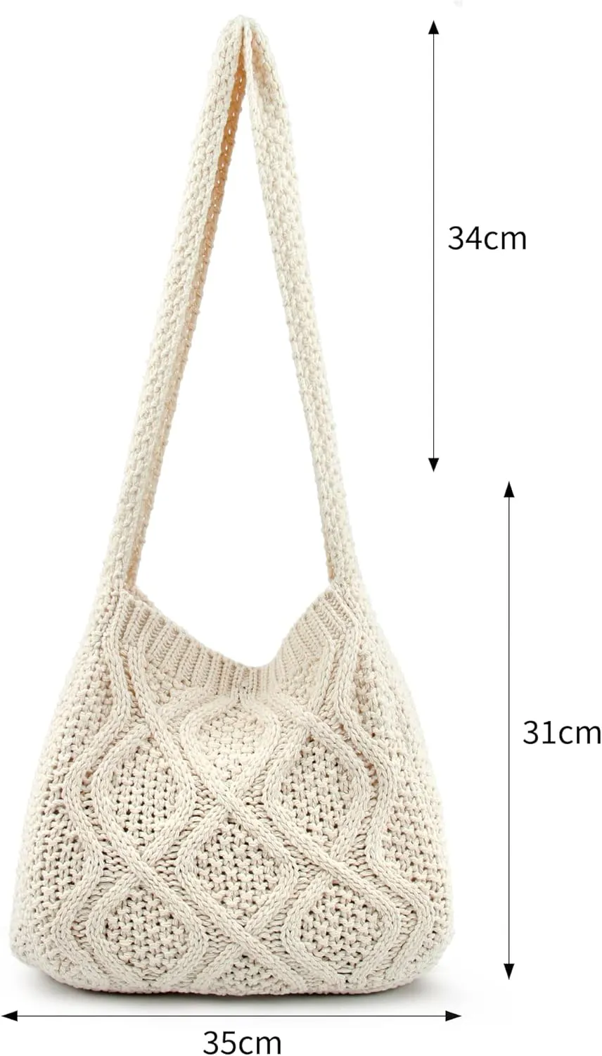 ENBEI Handmade Crochet Bag–Boho Chic Shoulder Bag, Aesthetic Kinted Bag,Cute Crossbody Bag,Beach, Shoppingor Daily Use