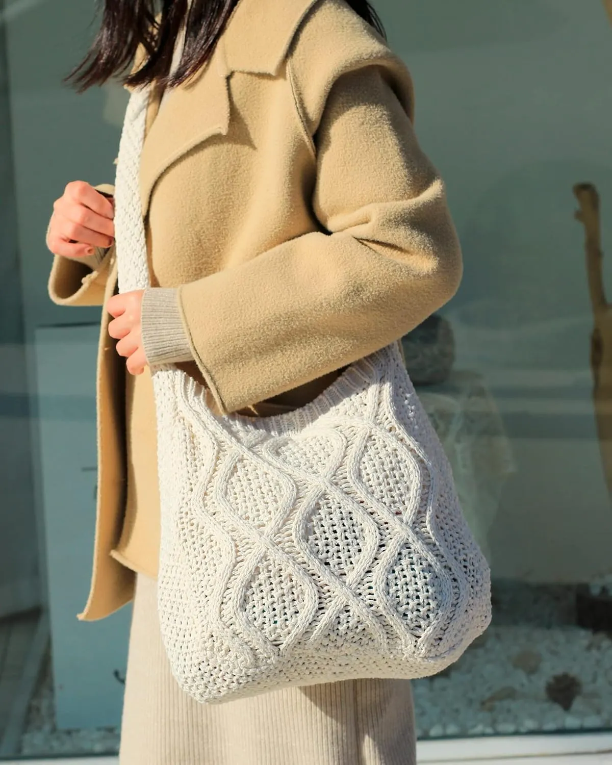 ENBEI Handmade Crochet Bag–Boho Chic Shoulder Bag, Aesthetic Kinted Bag,Cute Crossbody Bag,Beach, Shoppingor Daily Use
