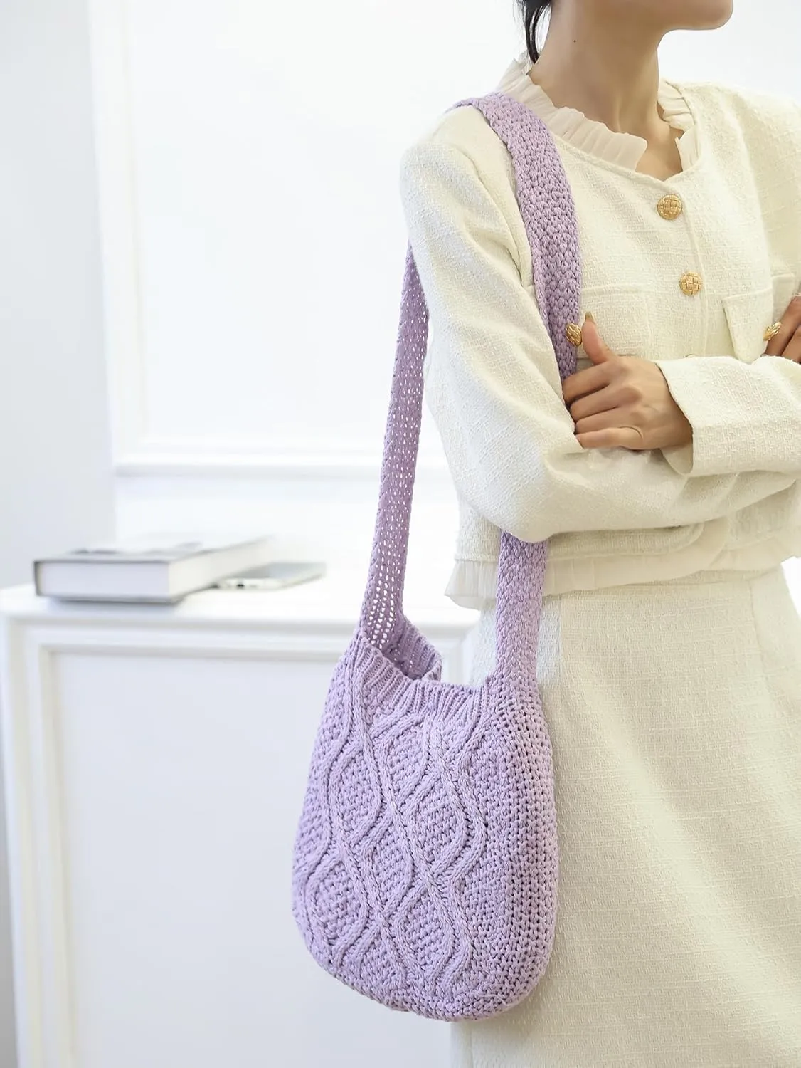 ENBEI Handmade Crochet Bag–Boho Chic Shoulder Bag, Aesthetic Kinted Bag,Cute Crossbody Bag,Beach, Shoppingor Daily Use