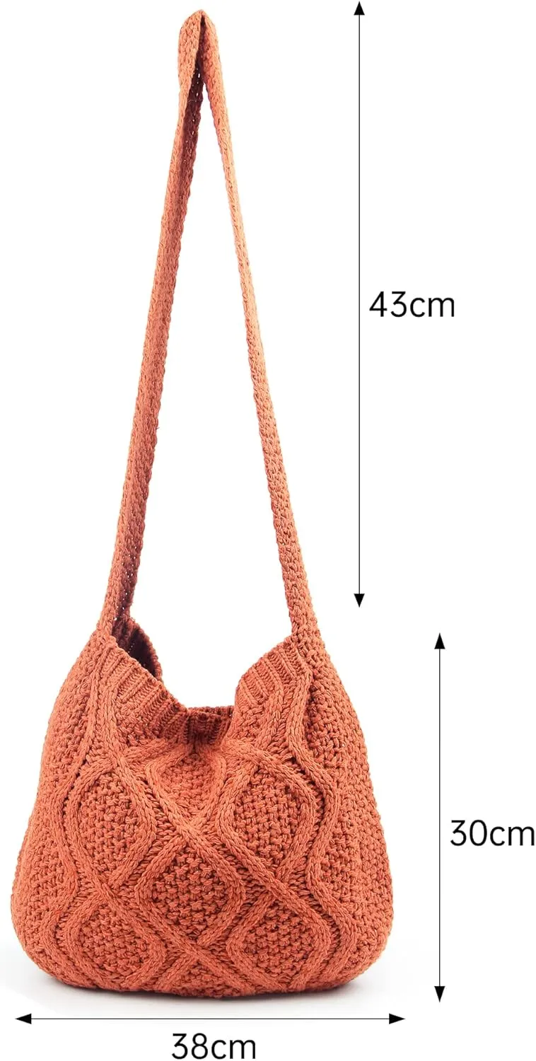 ENBEI Handmade Crochet Bag–Boho Chic Shoulder Bag, Aesthetic Kinted Bag,Cute Crossbody Bag,Beach, Shoppingor Daily Use